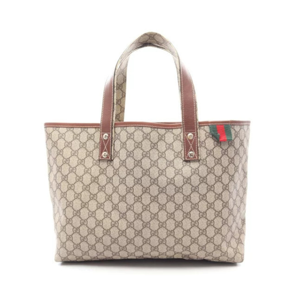 Gucci GG Supreme Sherry Tote Bag Canvas Leather Beige Cream Brown